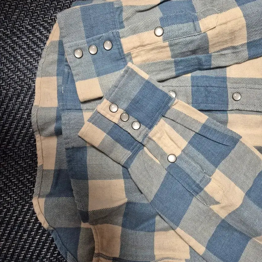 [BUNJANG] RRL Plaid Indigo Cream Western Shirt M / 더블알엘 RRL 플래드 인디고 크림 웨스턴 셔츠 M