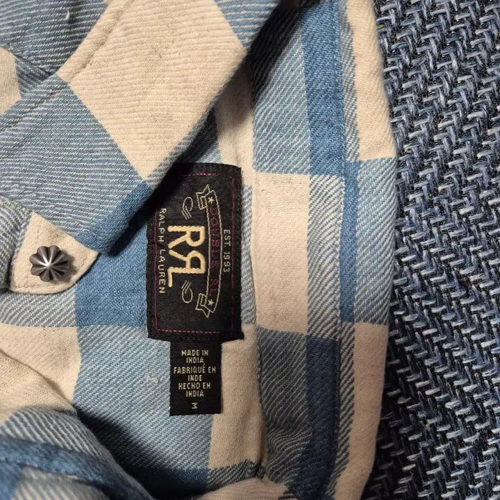 [BUNJANG] RRL Plaid Indigo Cream Western Shirt M / 더블알엘 RRL 플래드 인디고 크림 웨스턴 셔츠 M