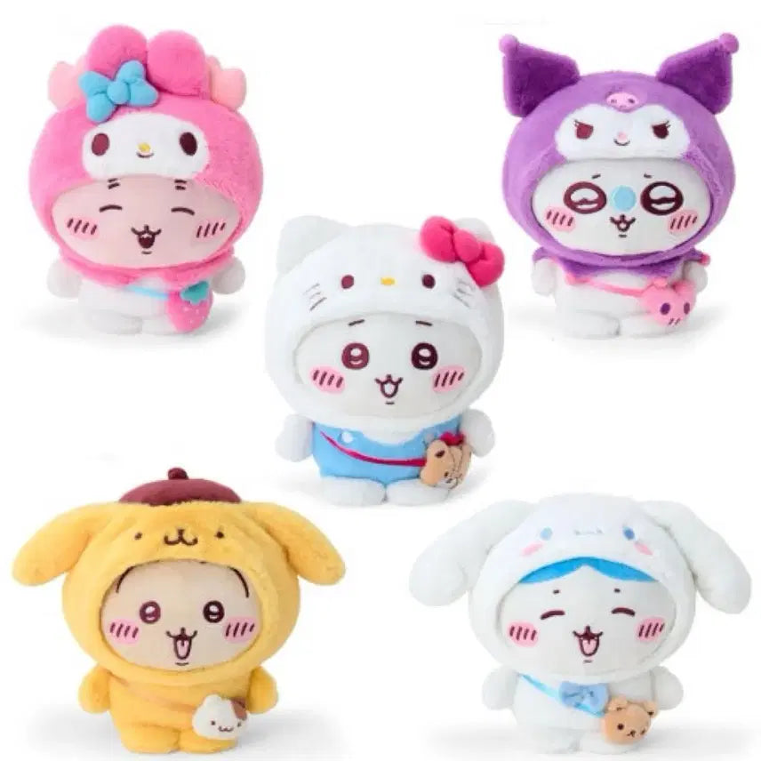 [BUNJANG] Chiikawa x Sanrio Collaboration Plush Toy 5-Piece Set (Sealed) / 특가) 치이카와 산리오 콜라보 봉제인형 미개봉 5종 세트