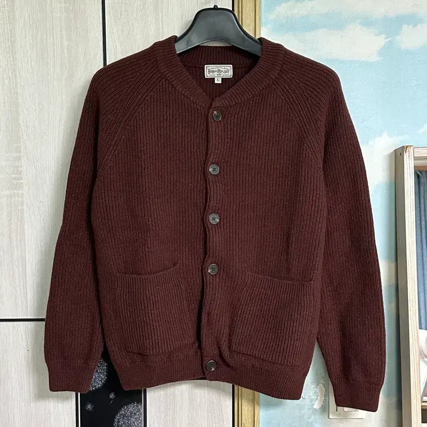 [BUNJANG] Boogie Holiday Lambswool Round Neck Cardigan Brown / (L) 부기홀리데이 램스울 라운드 가디건 브라운