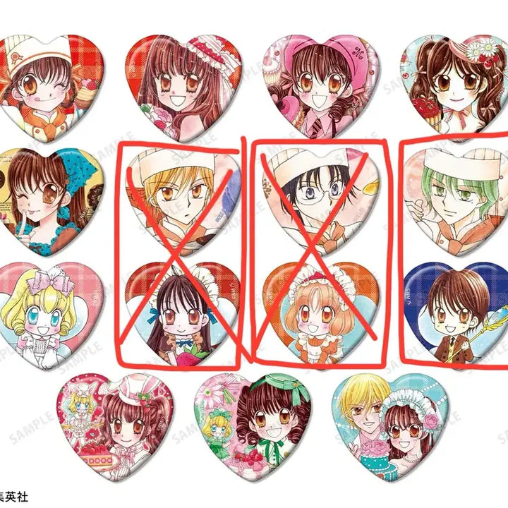 [BUNJANG] Yumeiro Patissiere Tower Records Japan Collaboration Cafe Heart Can Badge Set / [분철/구매완료] 꿈빛파티시엘 일본 타워 레코드 콜라보 카페 하트 캔뱃지