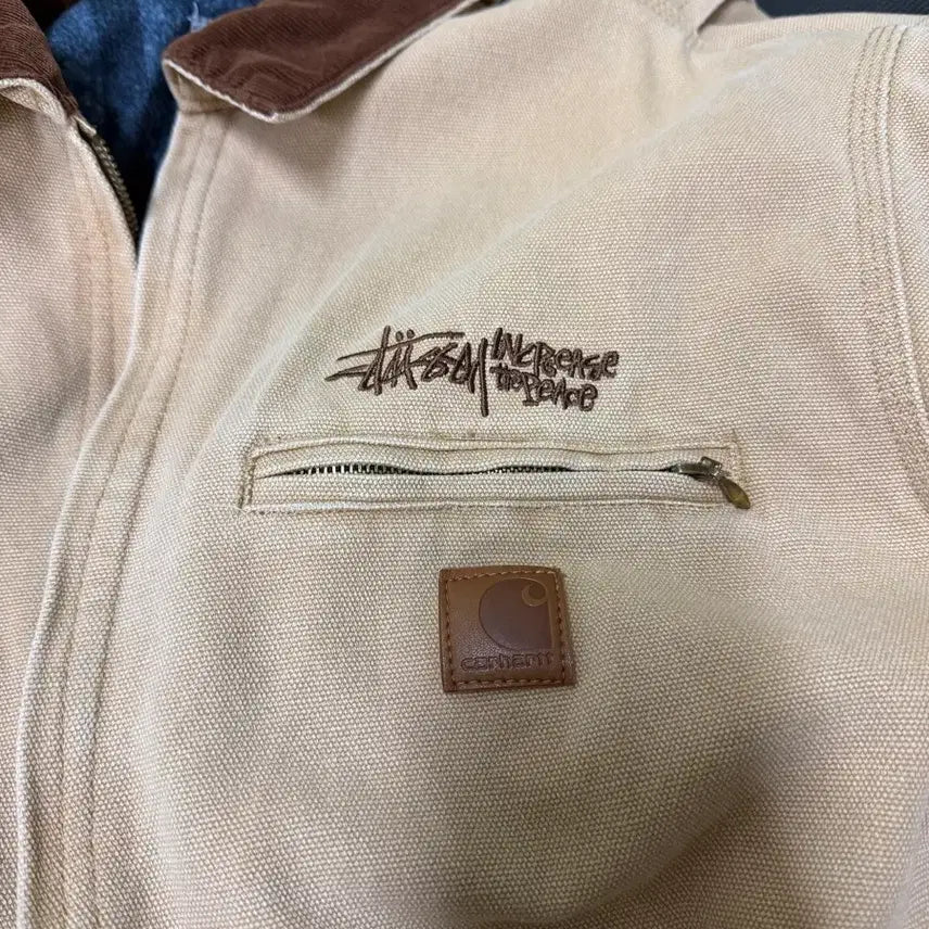 [BUNJANG] Carhartt WIP x Stüssy Detroit Jacket Beige L / 칼하트 디트로이트 x 스투시 재킷워크 L 사이즈 정품