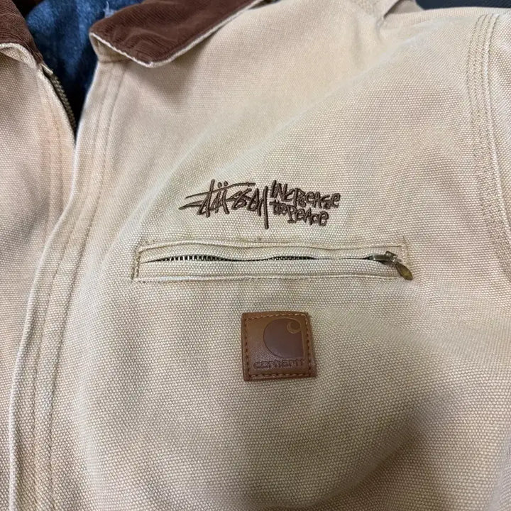[BUNJANG] Carhartt WIP x Stüssy Detroit Jacket Beige L / 칼하트 디트로이트 x 스투시 재킷워크 L 사이즈 정품
