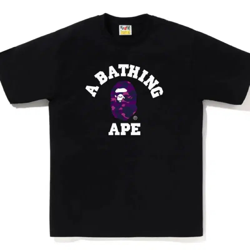 [BUNJANG] Bape Purple Camo College T-Shirt White/Black / 병행정품*베이프 퍼플 카모 컬리지 반팔티 블랙 미개봉 새상품