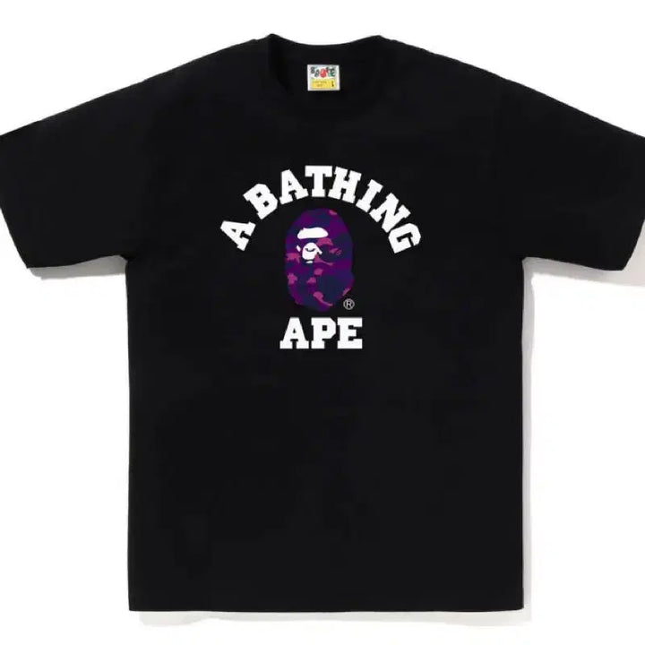 [BUNJANG] Bape Purple Camo College T-Shirt White/Black / 병행정품*베이프 퍼플 카모 컬리지 반팔티 블랙 미개봉 새상품