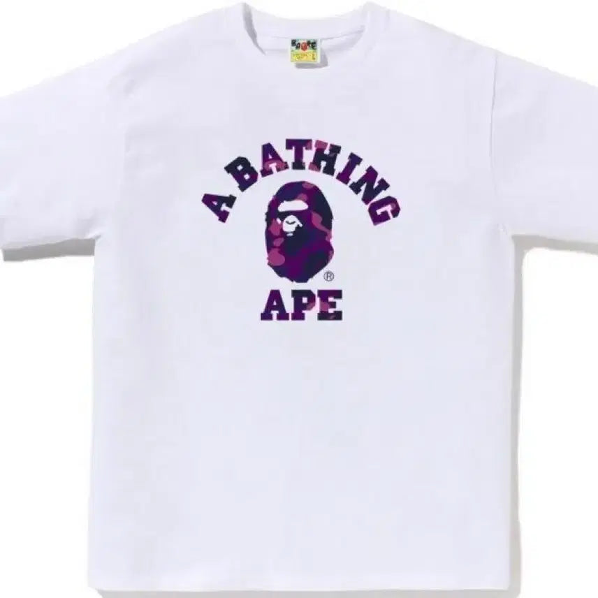 [BUNJANG] Bape Purple Camo College T-Shirt White/Black / 병행정품*베이프 퍼플 카모 컬리지 반팔티 블랙 미개봉 새상품