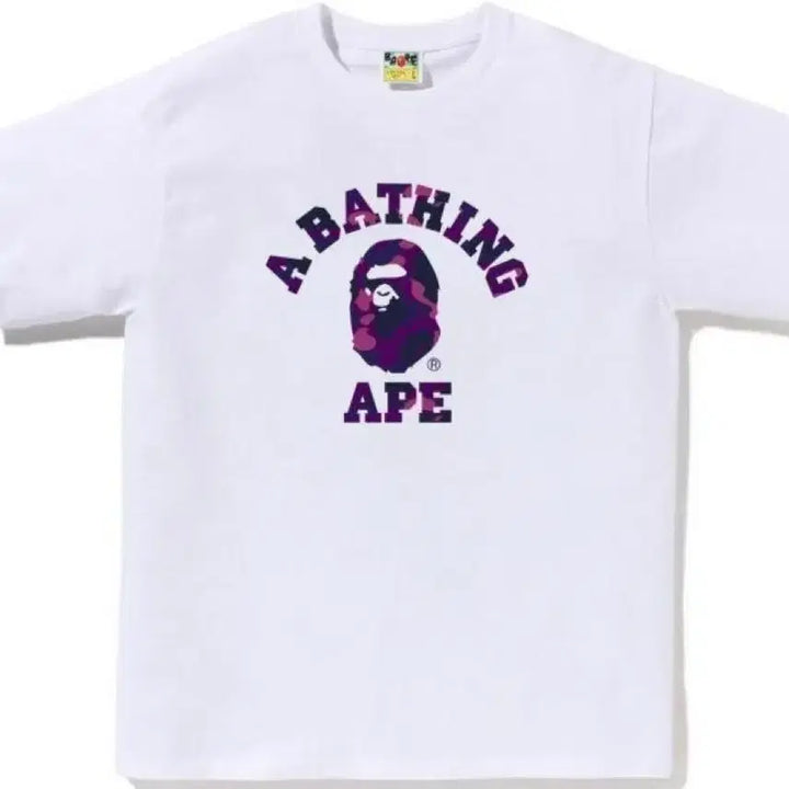 [BUNJANG] Bape Purple Camo College T-Shirt White/Black / 병행정품*베이프 퍼플 카모 컬리지 반팔티 블랙 미개봉 새상품