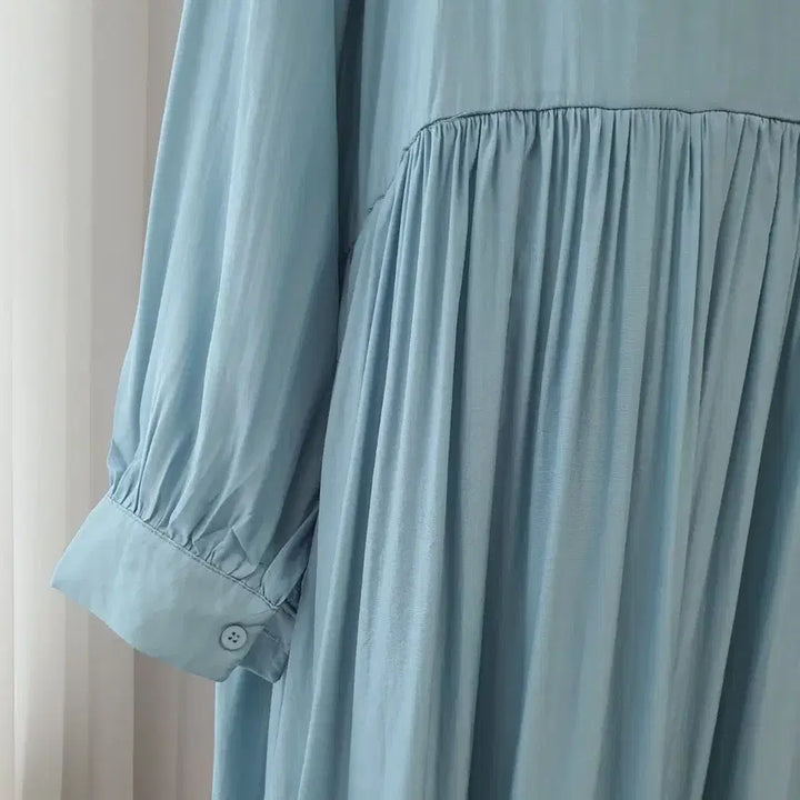 [BUNJANG] Charming Silk-like Summer Long Dress with Shirring / 새상품) 실크처럼 찰랑이는 루즈핏 셔링 여름 롱원피스 55~77