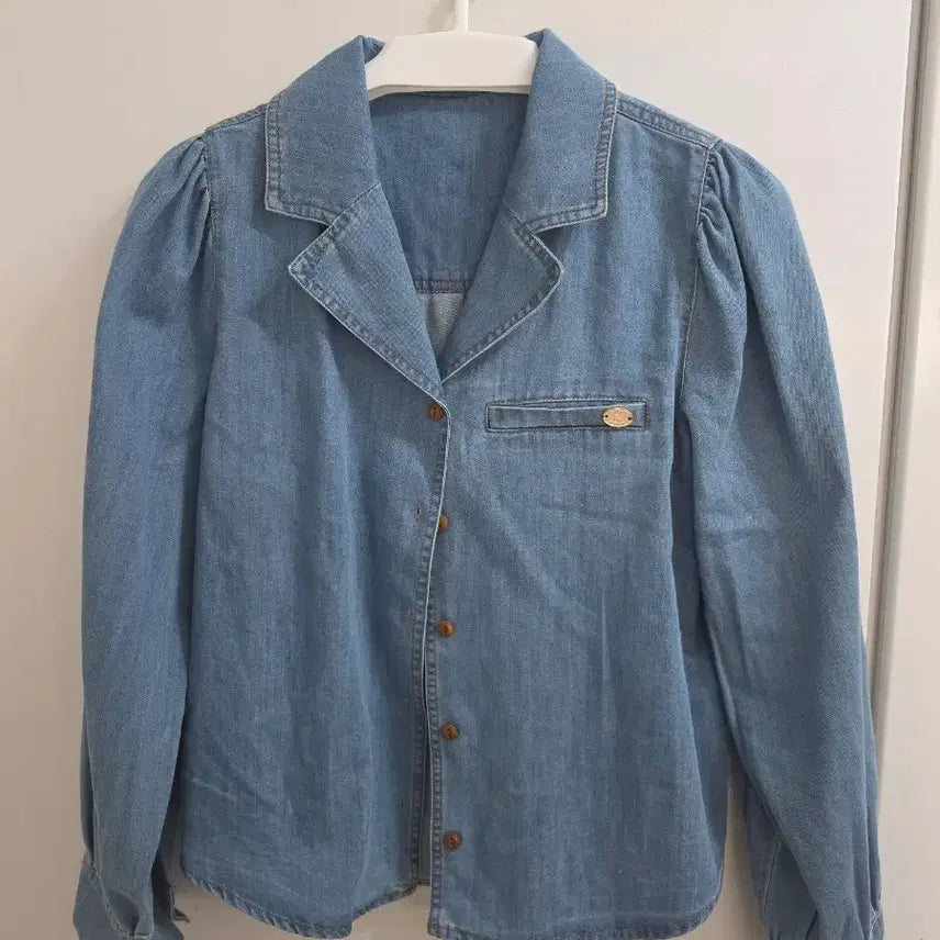 [BUNJANG] Jigott Blue Denim Puff Sleeve Blouse and Pants Set / 지고트 청 데님 퍼프 블라우스 바지 셋업