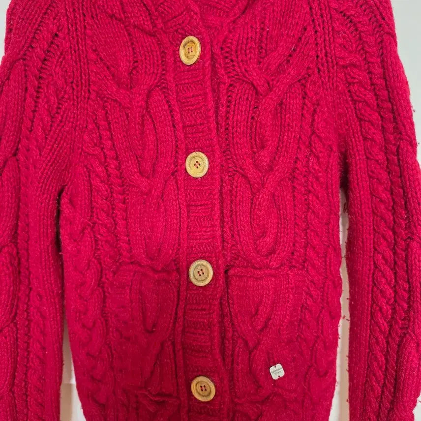 [BUNJANG] Who.A.U Red Cable Knit Hooded Cardigan / 후아유 빨간색 케이블 니트 후드 가디건