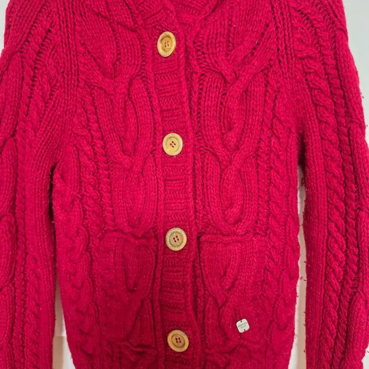 [BUNJANG] Who.A.U Red Cable Knit Hooded Cardigan / 후아유 빨간색 케이블 니트 후드 가디건