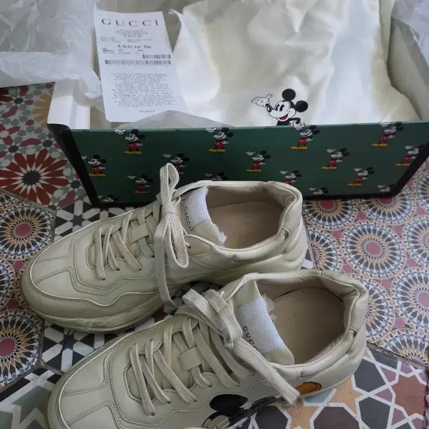 [BUNJANG] Gucci Mickey Rhyton Leather Sneakers / 구찌 미키 라이톤 5사이즈 245-250