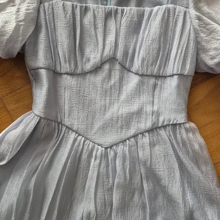 [BUNJANG] Sinsden Puff Short Sleeve Long Dress / 신스덴 퍼프 반팔 하늘색 롱원피스