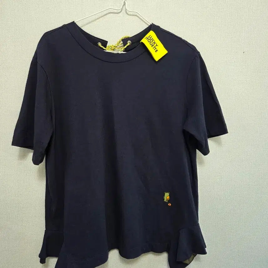 [BUNJANG] Lucky Chouette Navy Ruffle Short Sleeve T-Shirt / 럭키슈에뜨 네이비 프릴 반팔 티셔츠