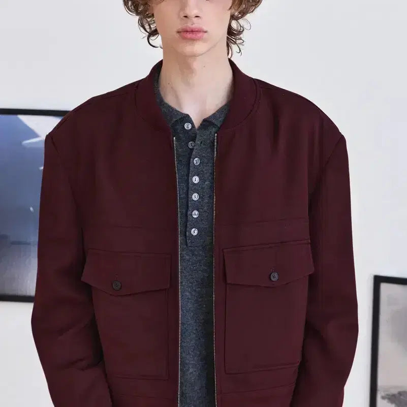 [BUNJANG] Wavyness Diptych Non-Collar Wool Blouson Burgundy / 웨이비니스 Diptych Non Collar 울 블루종 버건디 1