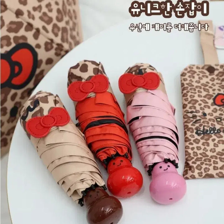 [BUNJANG] Hello Kitty Leopard 5-Section Folding Manual Umbrella / (새상품)헬로키티 레오파드 패턴 5단 접이식 수동 양우산