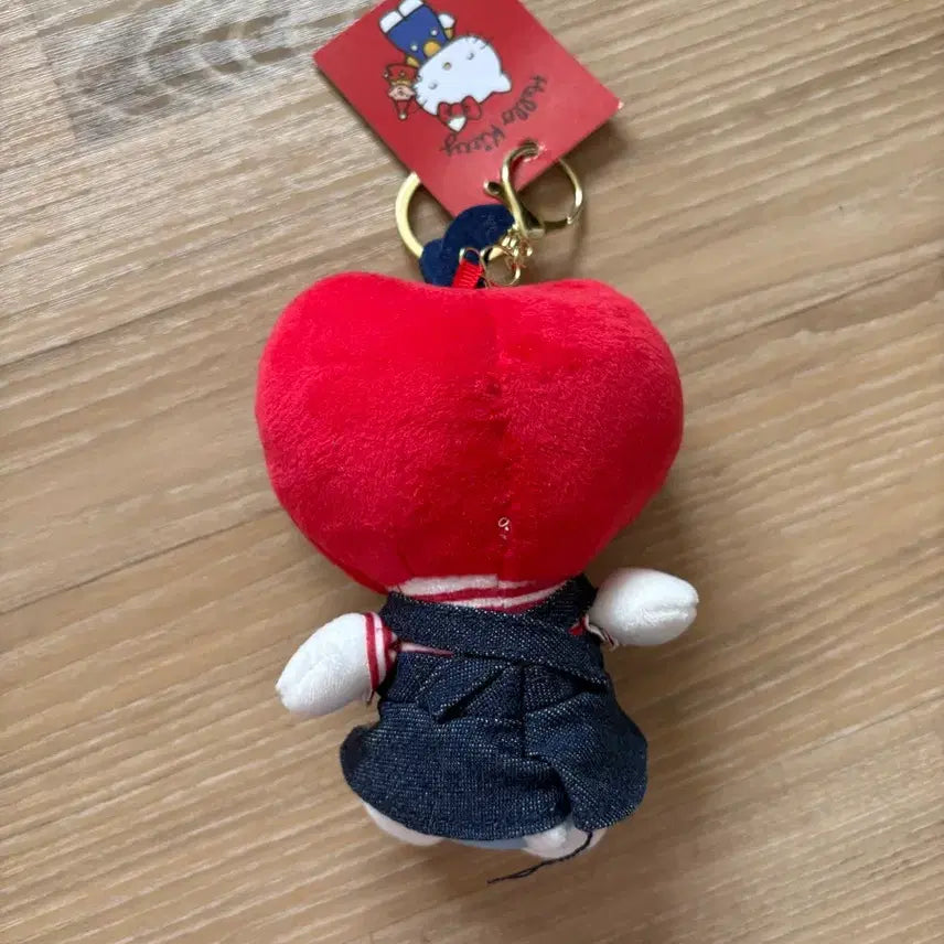 [BUNJANG] Hello Kitty Red Riding Hood Apple Denim Plush Keychain / 헬로키티 빨간망토 사과 데님 인형 키티