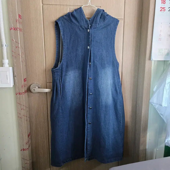 [BUNJANG] Denim Hooded Long Vest / 청 데님 후드 롱 조끼