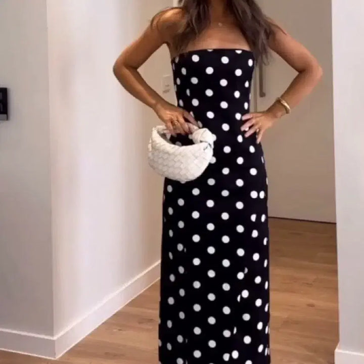 [BUNJANG] Zara Strapless Dot Dress (Size S) / 자라 스트랩리스 도트 원피스 (S)