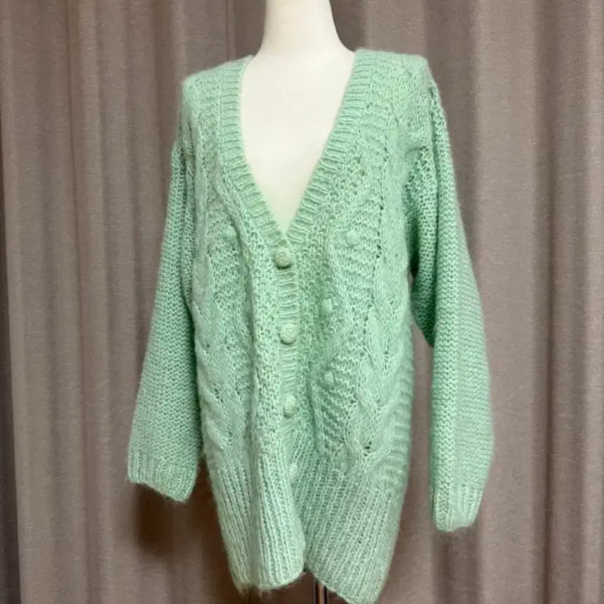 [BUNJANG] Mint Wool Blend Cardigan / 민트색 울50% 몽글몽글 가디건