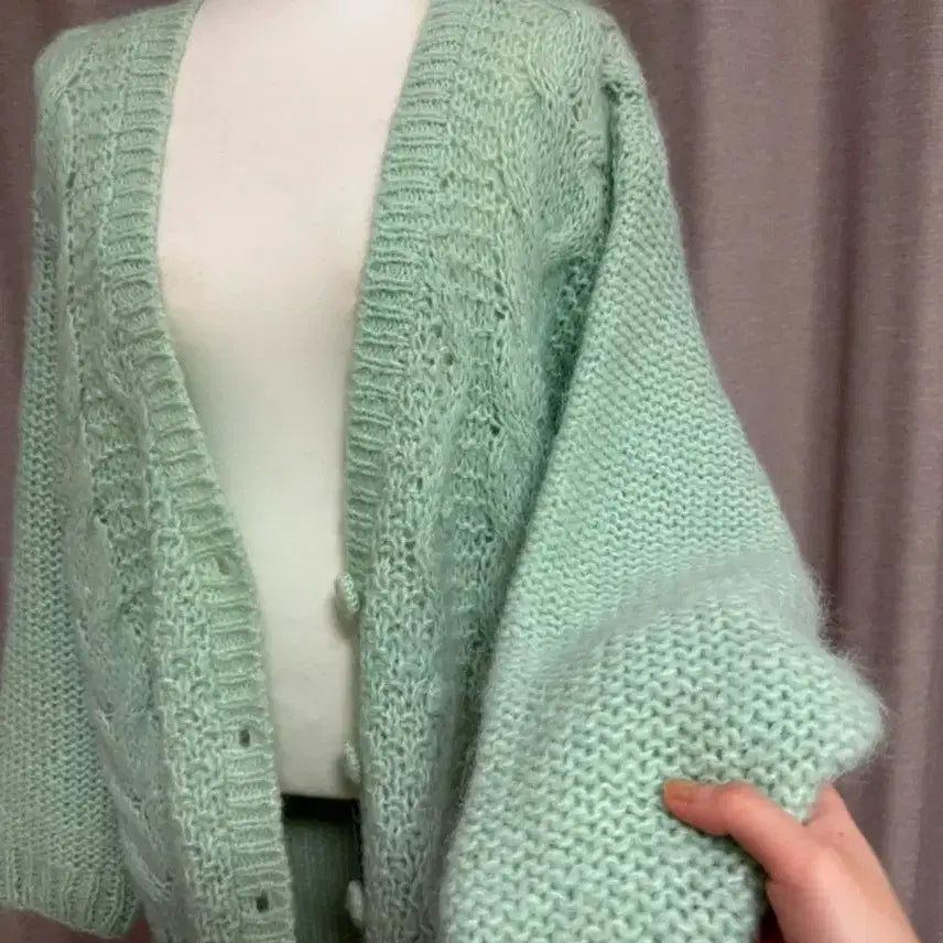 [BUNJANG] Mint Wool Blend Cardigan / 민트색 울50% 몽글몽글 가디건