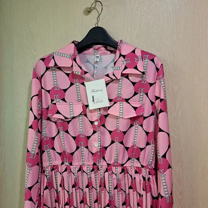 [BUNJANG] QI HAN JIA Pink Pattern Long Pleated Dress Size 66 / QI HAN JIA 핑크 패턴 롱 플리츠 원피스사이즈66