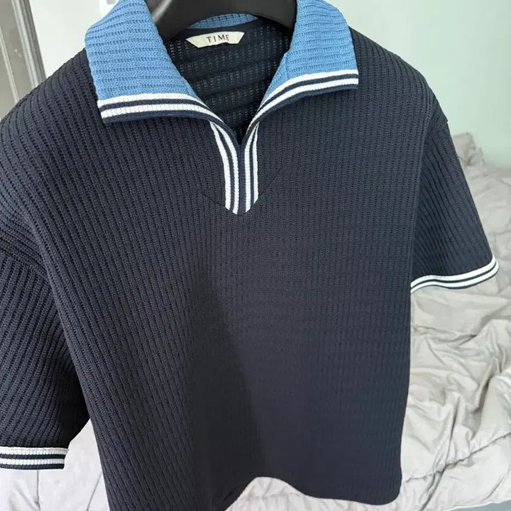 [BUNJANG] TIME Navy Knit Polo Shirt / TIME 타임 네이비 니트 폴로셔츠