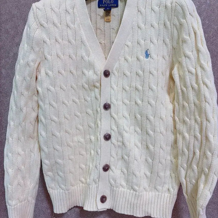 [BUNJANG] Polo Ralph Lauren Yellow Cable Knit Cardigan / 폴로 랄프로렌 옐로우 꽈배기 가디건