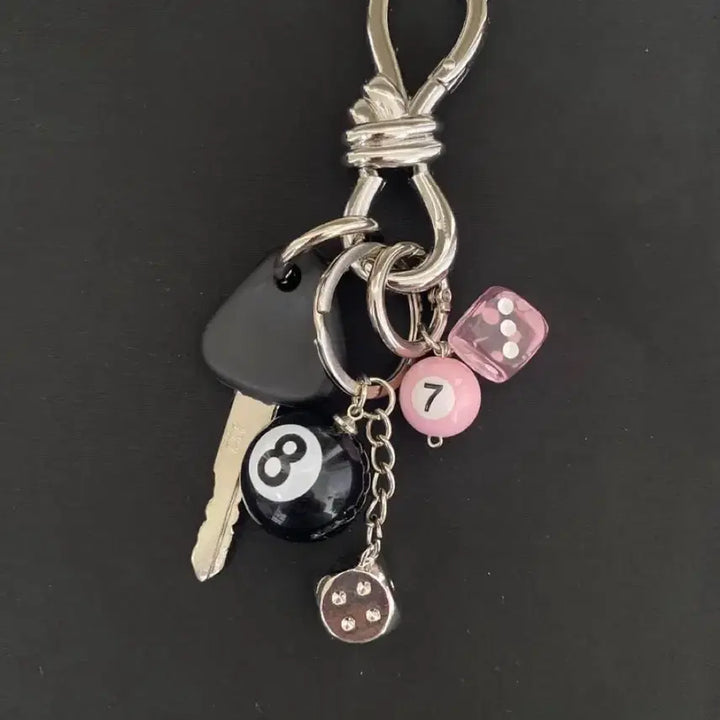 [BUNJANG] Twisted Knot Carabiner Keyring with Billiard Ball Charms / 트위스트 매듭 카라비너 키링