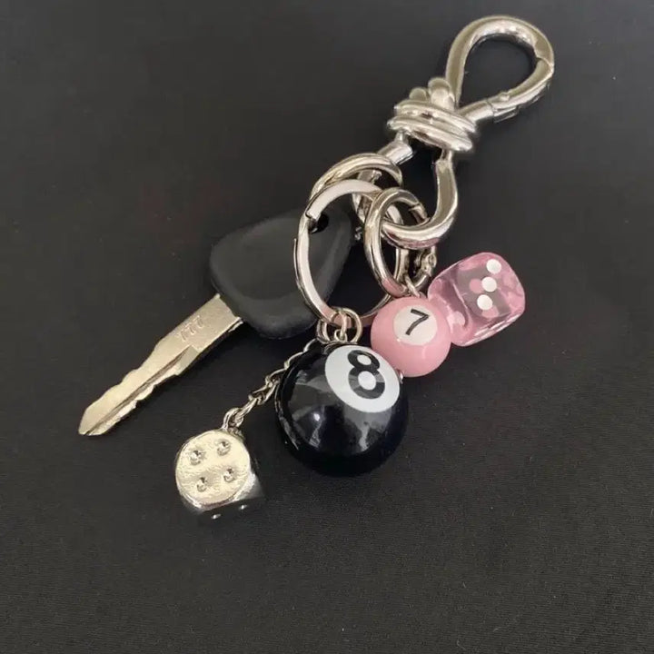 [BUNJANG] Twisted Knot Carabiner Keyring with Billiard Ball Charms / 트위스트 매듭 카라비너 키링