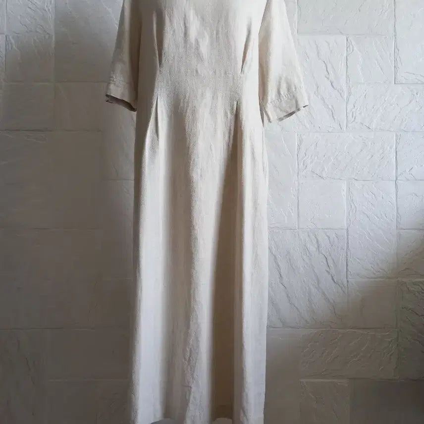 [BUNJANG] Linen Half-Sleeve Long Dress Beige / 베이지  린넨 원피스 롱 반팔