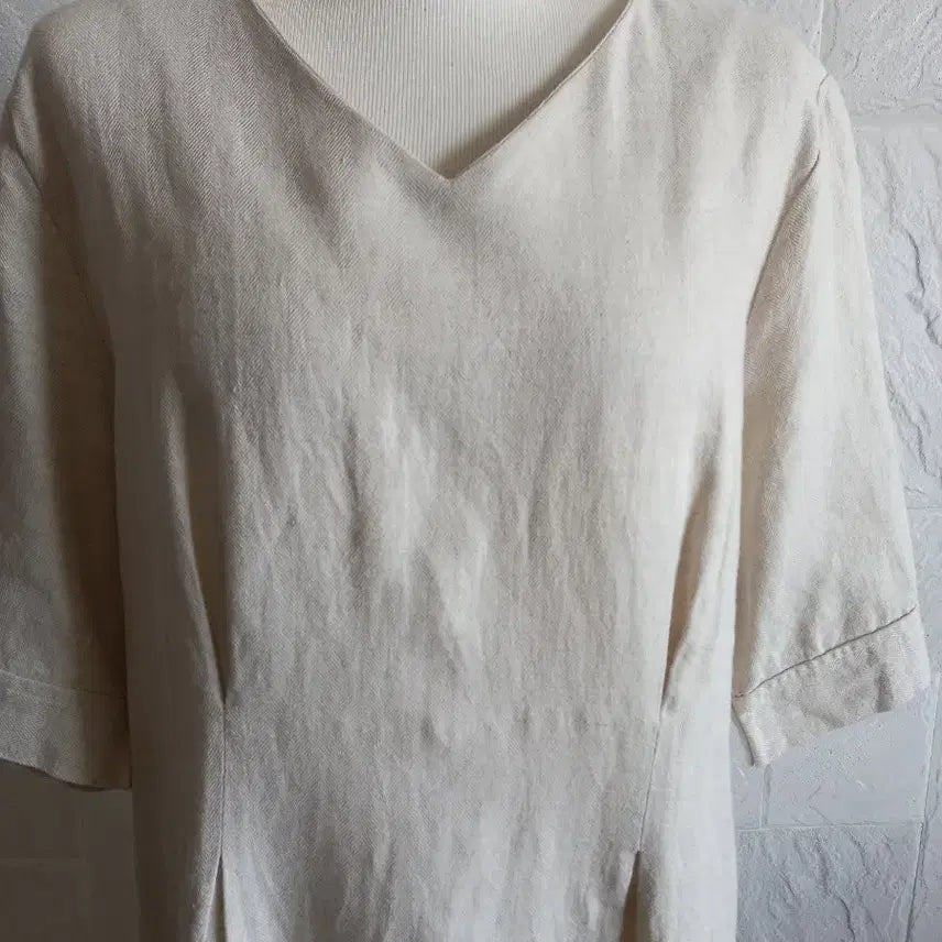 [BUNJANG] Linen Half-Sleeve Long Dress Beige / 베이지  린넨 원피스 롱 반팔