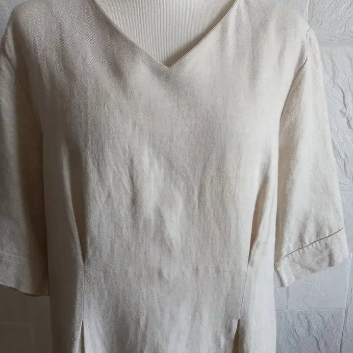 [BUNJANG] Linen Half-Sleeve Long Dress Beige / 베이지  린넨 원피스 롱 반팔
