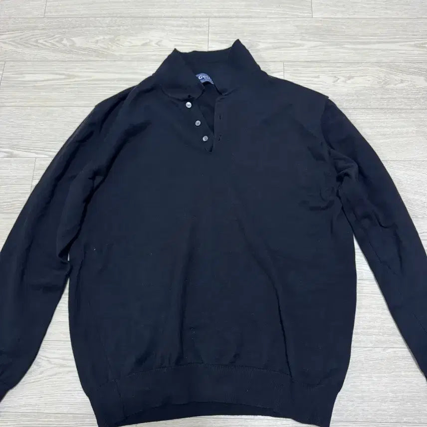 [BUNJANG] Ganci Ulens Cotton Long Sleeve Collar Knit Black XL / [XL]건지울른스 코튼긴팔 카라니트