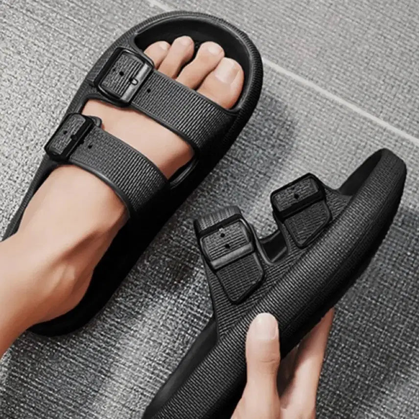 [BUNJANG] Unisex Buckle Platform Slippers - Black, Beige / 버클 슬리퍼 남녀공용 키높이  블랙 베이지