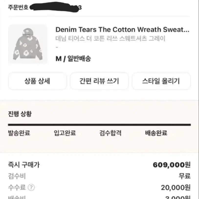 [BUNJANG] Denim Tears Floral Hoodie Grey M / [크림구매 정품] 데님티어스 후드티 M 그레이