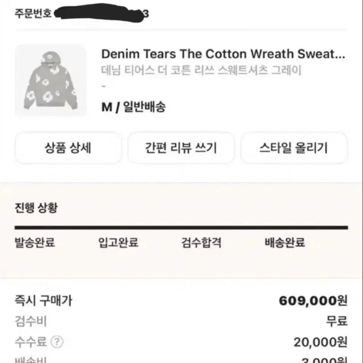 [BUNJANG] Denim Tears Floral Hoodie Grey M / [크림구매 정품] 데님티어스 후드티 M 그레이
