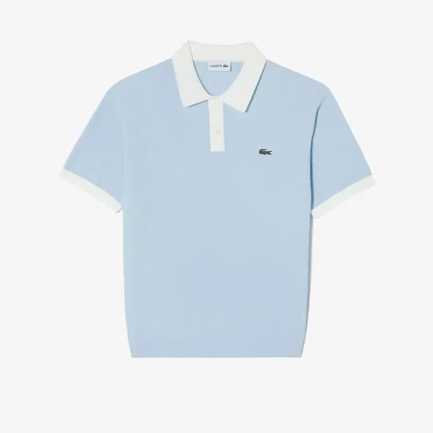 [BUNJANG] Lacoste Cotton Blend Open Collar Short Sleeve Sweater - Light Blue / 미개봉 라코스테 부클 스웨터 폴로 반팔 100 라이트블루