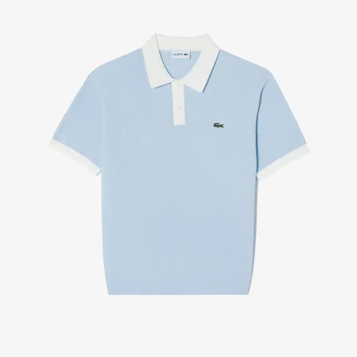 [BUNJANG] Lacoste Cotton Blend Open Collar Short Sleeve Sweater - Light Blue / 미개봉 라코스테 부클 스웨터 폴로 반팔 100 라이트블루