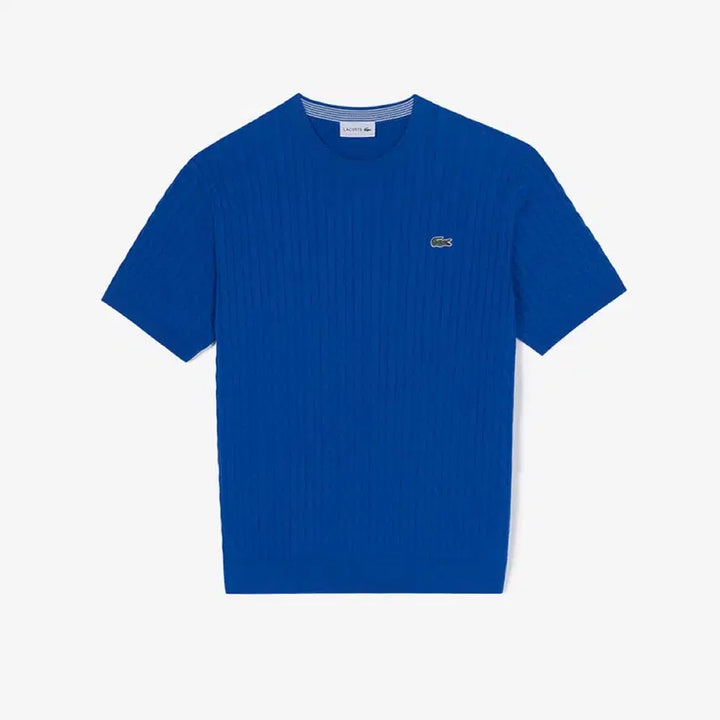 [BUNJANG] Lacoste Cable Knit Short Sleeve Sweater Blue / 미개봉 라코스테 케이블 스웨터 반팔 100 블루