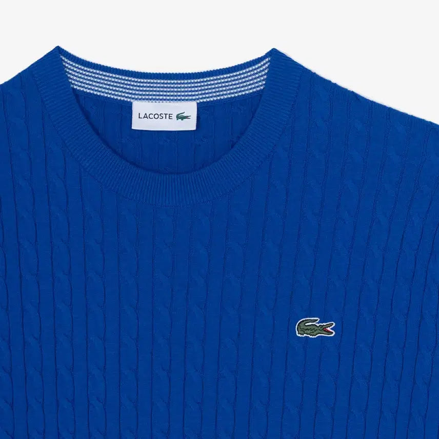 [BUNJANG] Lacoste Cable Knit Short Sleeve Sweater Blue / 미개봉 라코스테 케이블 스웨터 반팔 100 블루