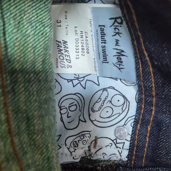 [BUNJANG] Naked &amp; Famous Rick and Morty Collaboration Jeans / 네이키드앤페이머스 릭엔모티 31사이즈