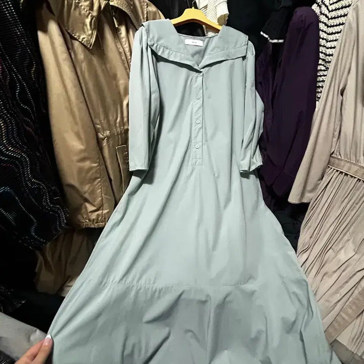 [BUNJANG] Satin Mint Long Dress Free Size / 샤틴 민트 롱 원피스 프리사이즈