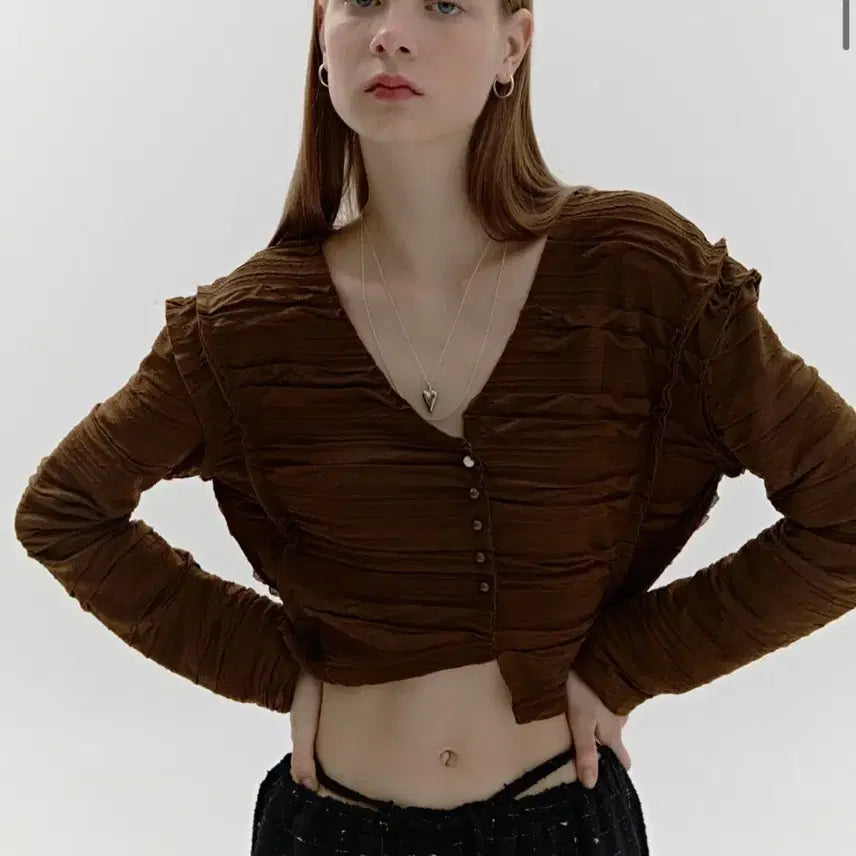[BUNJANG] Soft Seoul Cropped Cardigan Brown One Size / 소프트서울 크롭 가디건