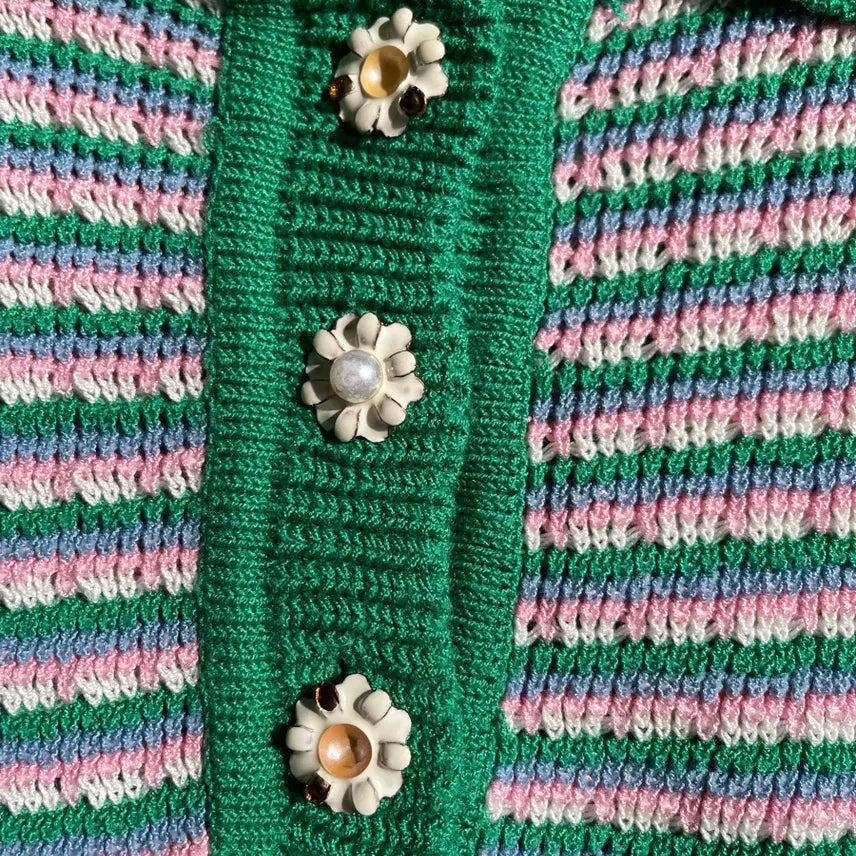 [BUNJANG] Zara Green Stripe Knit Cardigan / 자라 그린 스트라이프 니트 탑