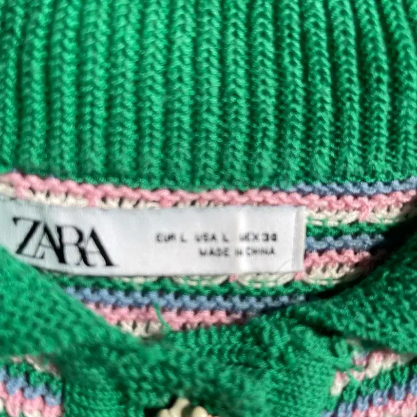 [BUNJANG] Zara Green Stripe Knit Cardigan / 자라 그린 스트라이프 니트 탑