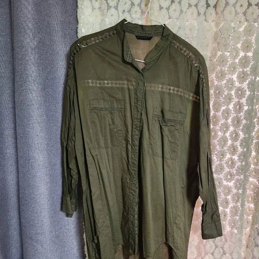 [BUNJANG] SISLEY Khaki Long Shirt Blouse / SISLEY 카키색 롱 셔츠 블라우스