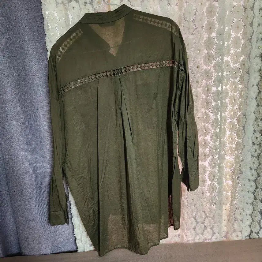 [BUNJANG] SISLEY Khaki Long Shirt Blouse / SISLEY 카키색 롱 셔츠 블라우스