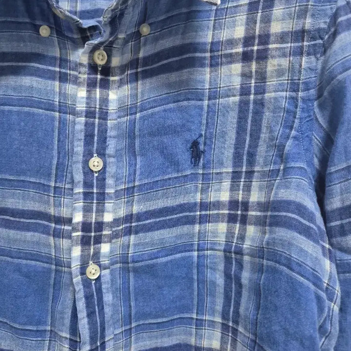 [BUNJANG] Polo Ralph Lauren Blue Check Linen Shirt / 폴로 랄프로렌 블루 체크 셔츠