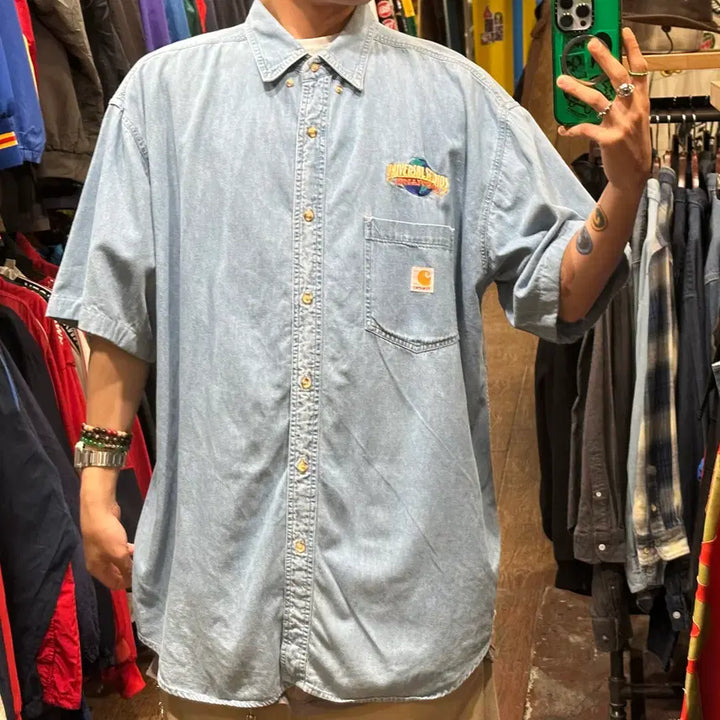 [BUNJANG] Carhartt Short Sleeve Denim Shirt / [HI] 칼하트 반팔 데님셔츠
